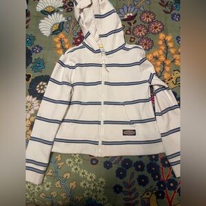 Vineyard Vines Kid’s Cream and Navy Stripe Cotton Zip Up Hoodie Small